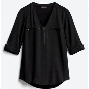 FORTUNE + IVY Rebekah Zipper Detail Mixed Material Blouse - Black - L